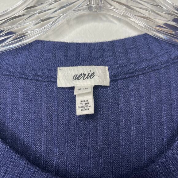 Aerie Navy Blue Ribbed Knit Button Front Cardigan Long Sleeve Layering Top Sz M - Picture 3 of 8